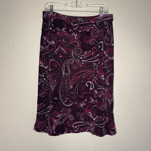 Vintage Paisley A-Line Skirt Large Knee Length Pull On Purple Jaclyn Smith 90s